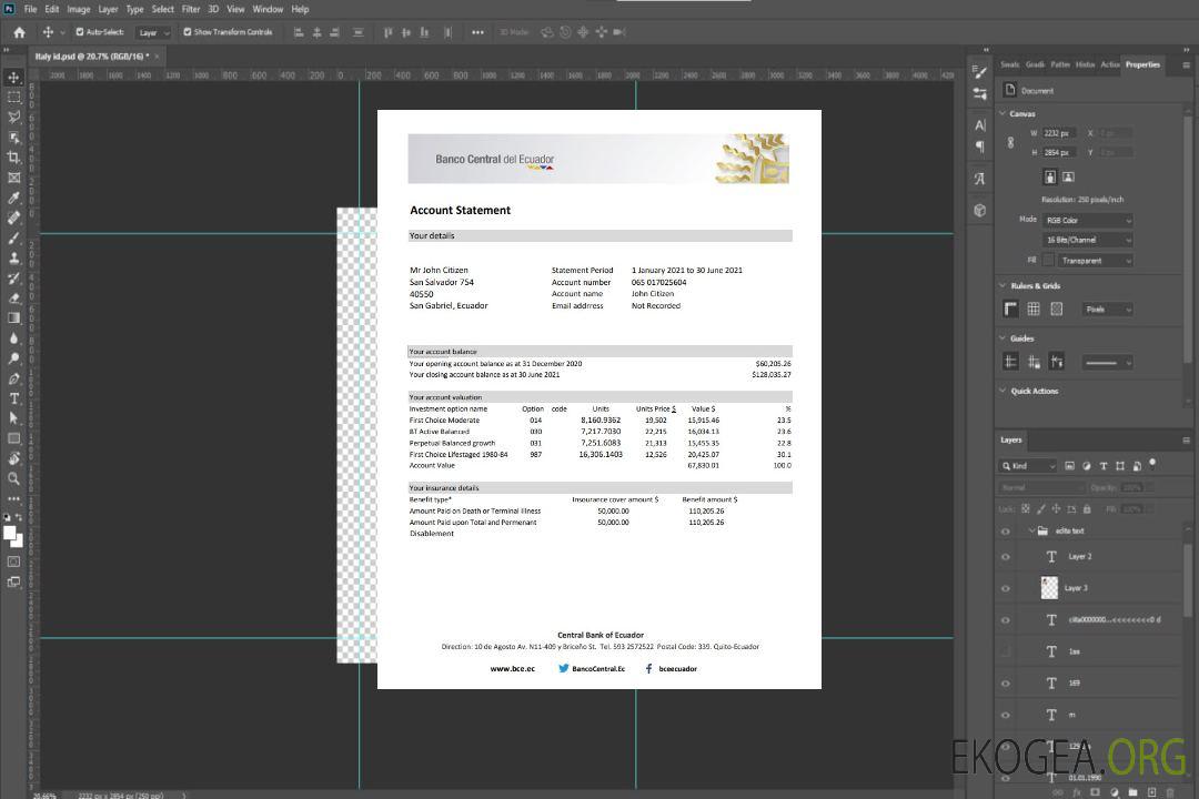 Relevé bancaire de la Banque centrale de l'Équateur, modèle facile à remplir au format Excel et PDF template